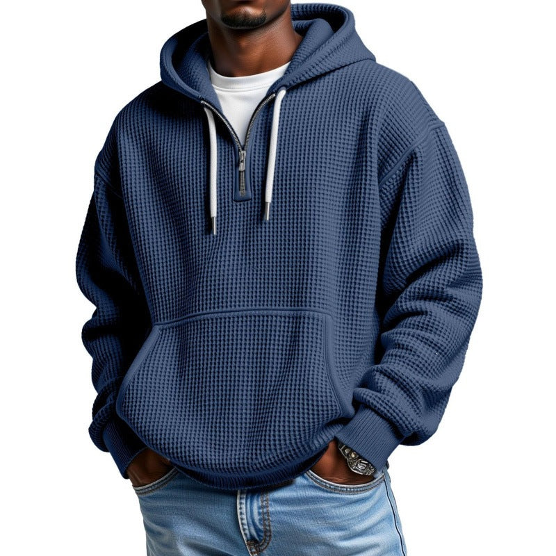 Herren Waffelstrick Halfzip-Kapuzenpullover mit Kängurutasche Nord Taschen