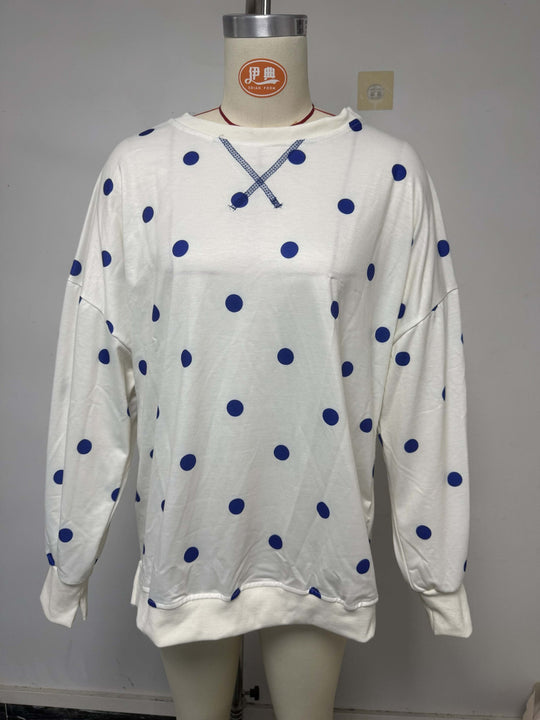 Damen Oversize-Sweatshirt mit Puffärmeln, Polka-Dots und Seitenschlitzen Nord Taschen