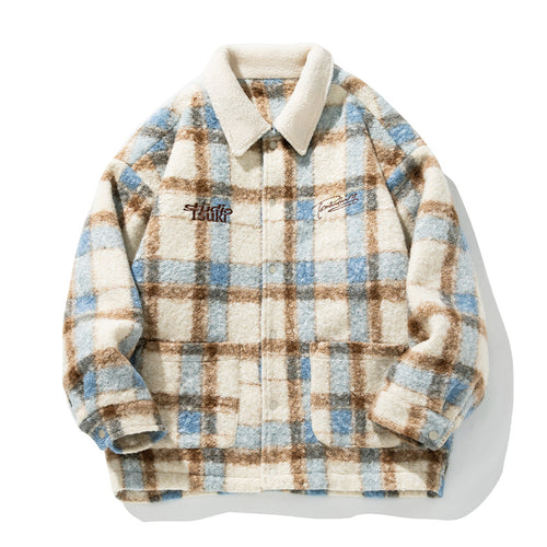 Unisex Kuschelige Teddy-Fleece-Hemdjacke im Karodesign mit Druckknopfleiste und aufgesetzten Taschen Nord Taschen