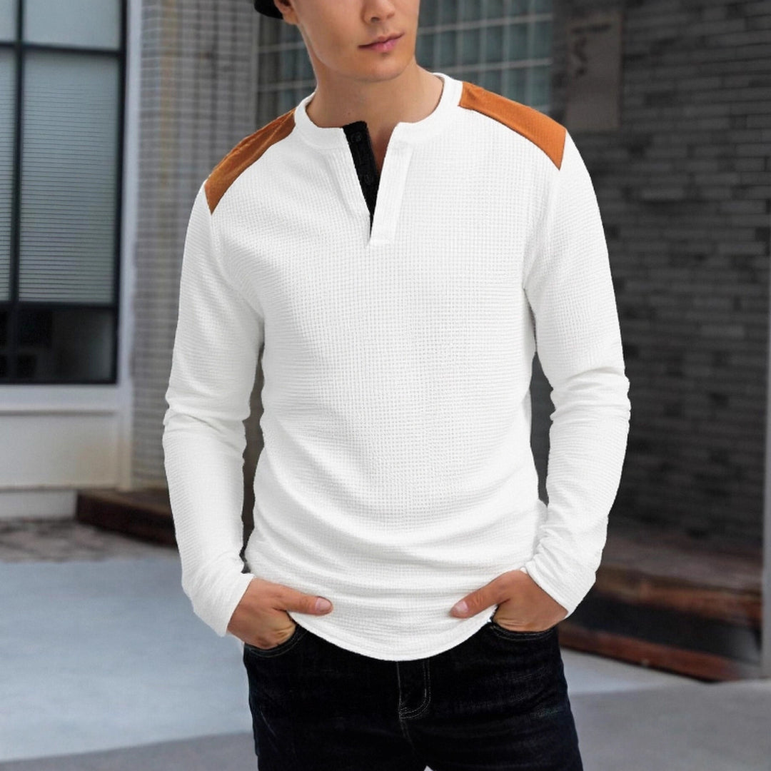 Herren strukturiertes Henley-Langarmshirt mit Stehkragen, Schulterpaspel und Waffelstruktur Nord Taschen