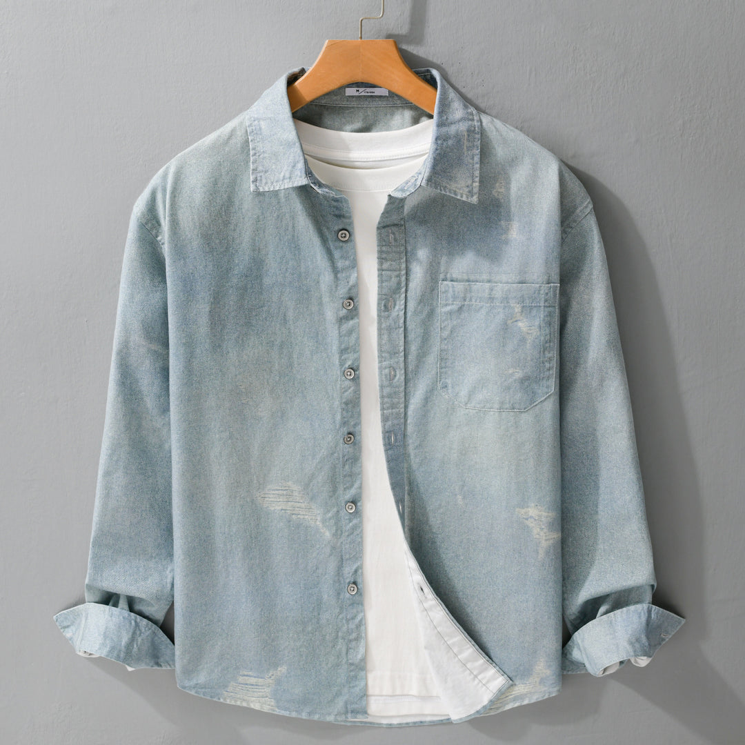 Herren Denim-Overshirt mit Used‑Effekt und Brusttasche Nord Taschen