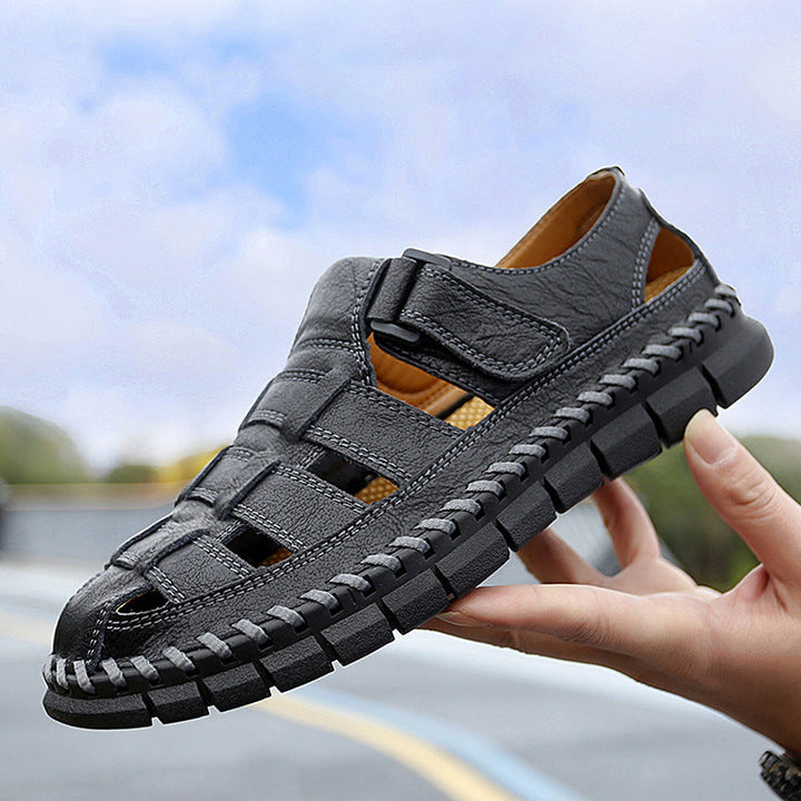Herren Atmungsaktive Ledersandalen mit komfortablem Klettverschluss