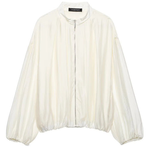Damen Oversize‑Blousonjacke mit schimmernder Satin‑Optik, Stehkragen und Tunnelzugsaum Nord Taschen