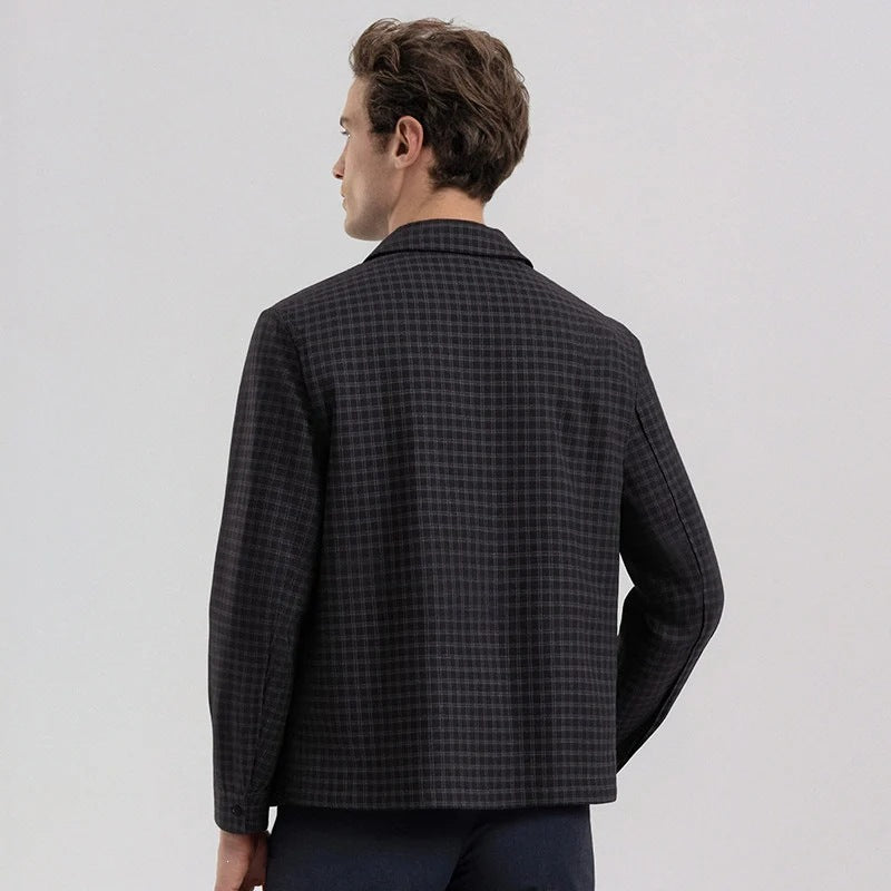Herren Leichtes kariertes Overshirt-Jackett mit verdecktem Zwei-Wege-Reißverschluss und Hemdkragen Nord Taschen
