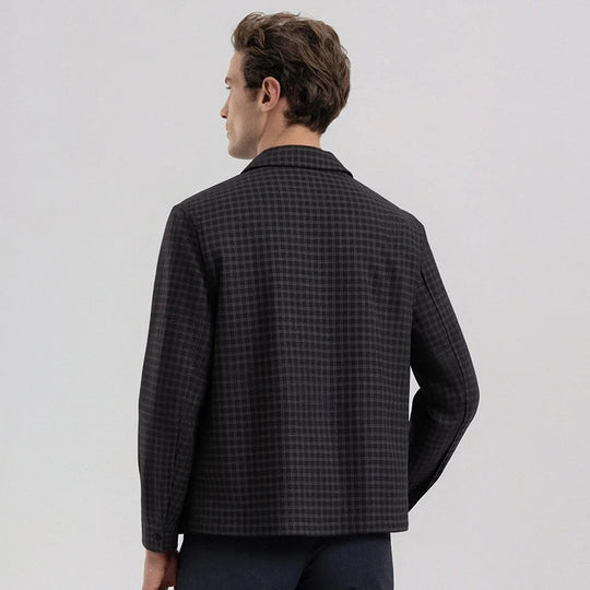 Herren Leichtes kariertes Overshirt-Jackett mit verdecktem Zwei-Wege-Reißverschluss und Hemdkragen Nord Taschen