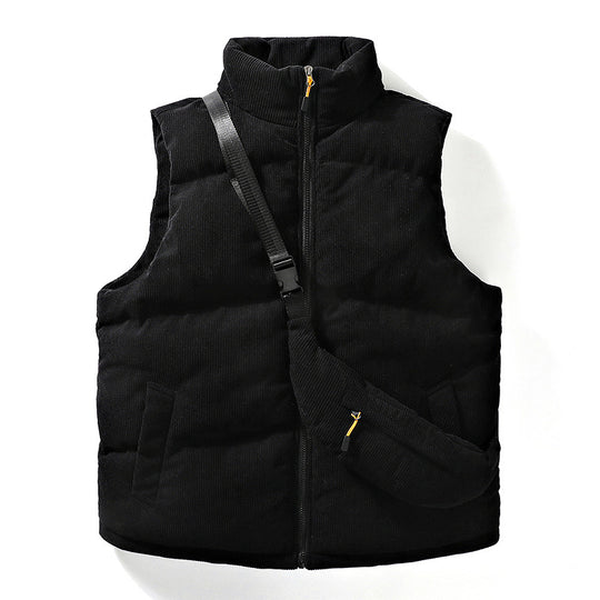 Herren Gesteppte Cord-Ärmellose Thermoweste mit Stehkragen und integrierter Crossbody-Tasche Nord Taschen