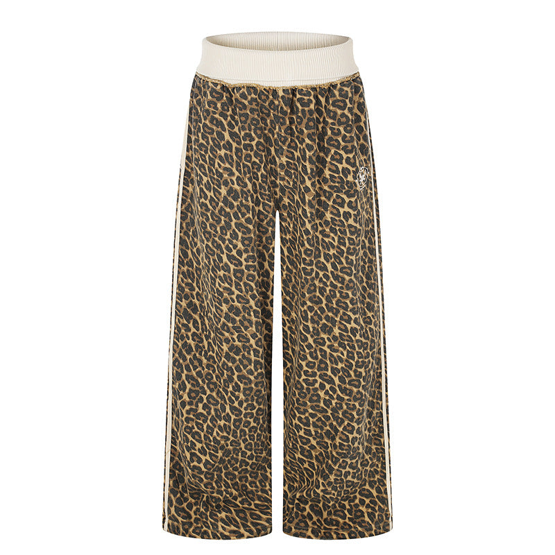 Damen weite Palazzo-Jogginghose mit Leopardenprint und elastischem Rippbund Nord Taschen