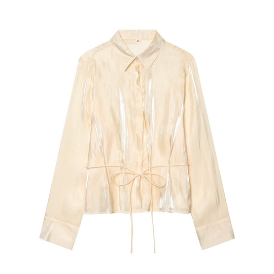 Damen Leichter Satin-Blouson im Crop-Schnitt mit Hemdkragen und Tunnelzug-Detail Nord Taschen