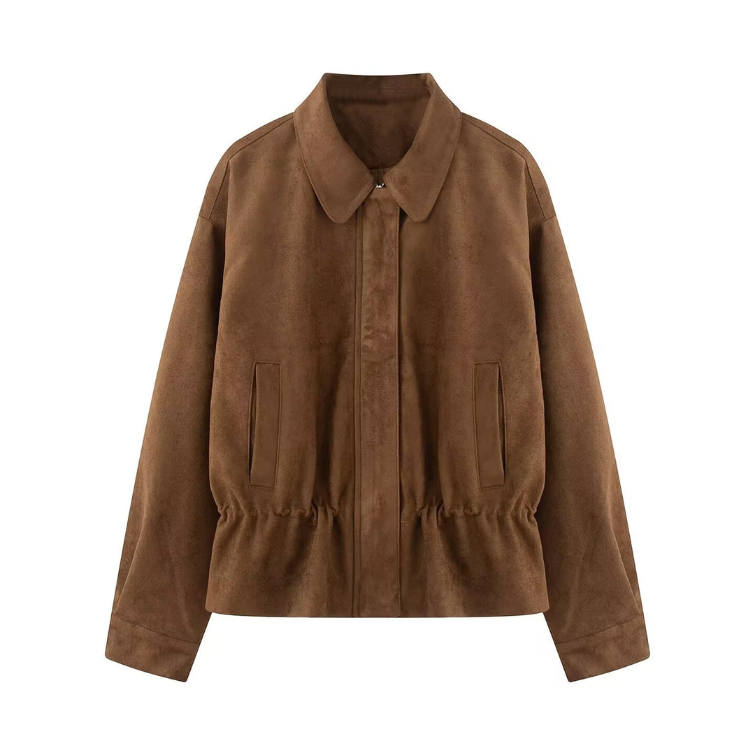 Damen Boxy‑Blousonjacke aus Veloursimitat mit taillierendem Tunnelzug und verdeckter Front Nord Taschen