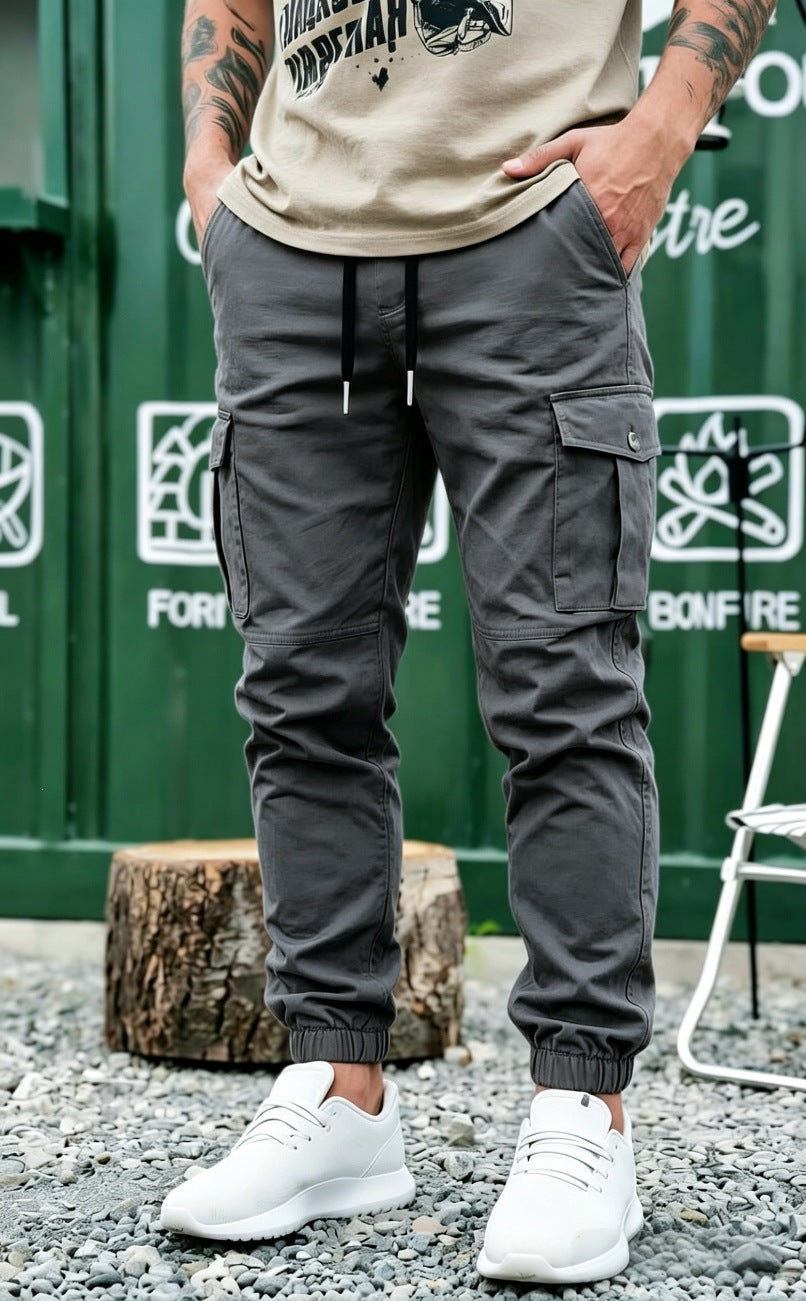 Herren Kordelzug-Cargohose im Joggerstil mit elastischen Bündchen & Mehrfachtaschen Nord Taschen