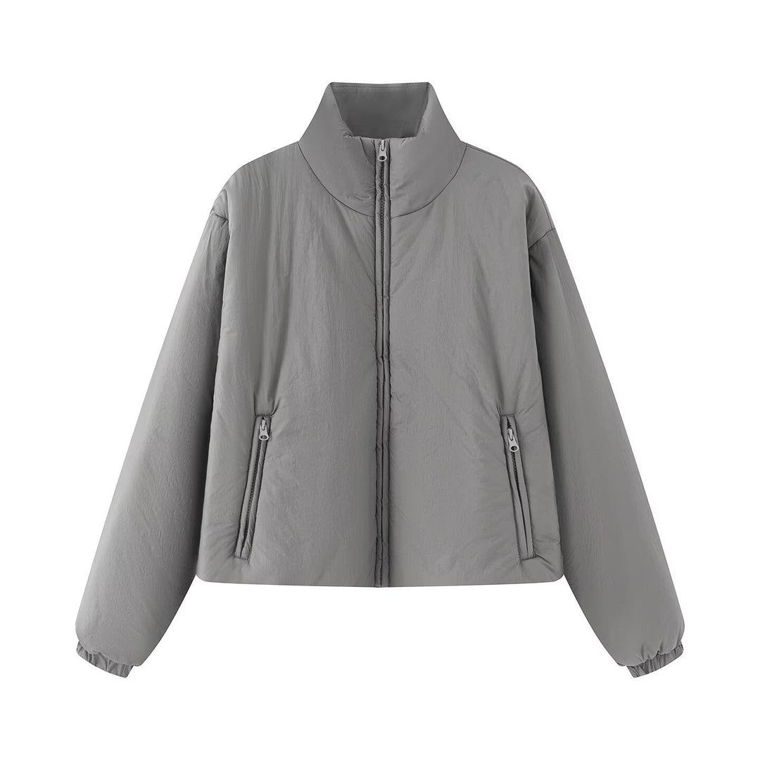 Damen Kurze gesteppte Steppjacke mit Stehkragen und elastischen Bündchen Nord Taschen