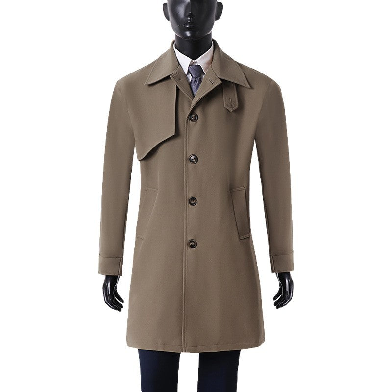 Herren Moderner minimalistischer Trenchcoat mit asymmetrischer Schulterklappe und knielanger Silhouette Nord Taschen