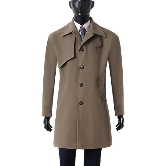Herren Moderner minimalistischer Trenchcoat mit asymmetrischer Schulterklappe und knielanger Silhouette Nord Taschen