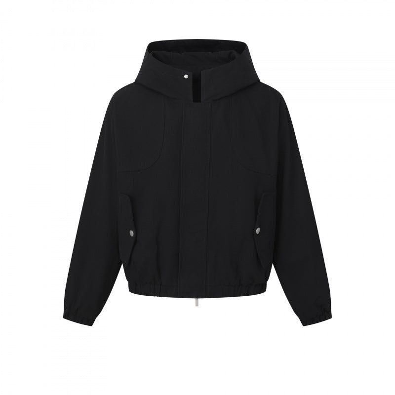 Damen Kurz geschnittene Kapuzen-Blousonjacke mit strukturiertem Gewebe, Pattentaschen und elastischem Saum Nord Taschen