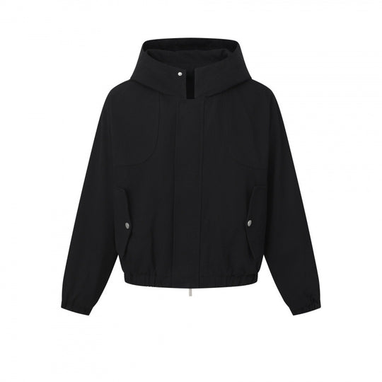 Damen Kurz geschnittene Kapuzen-Blousonjacke mit strukturiertem Gewebe, Pattentaschen und elastischem Saum Nord Taschen