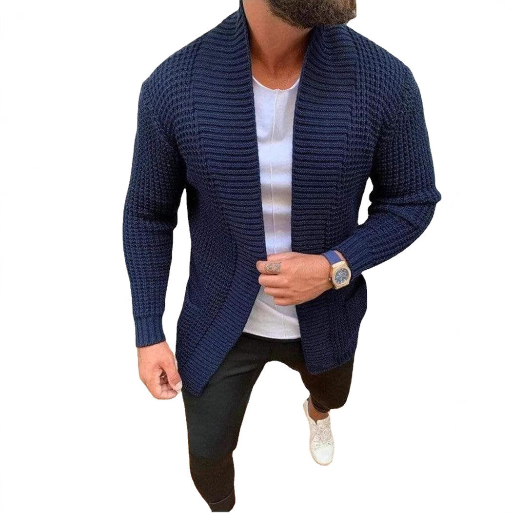 Herren Strickcardigan mit Schalkragen und strukturiertem Waffelmuster Nord Taschen