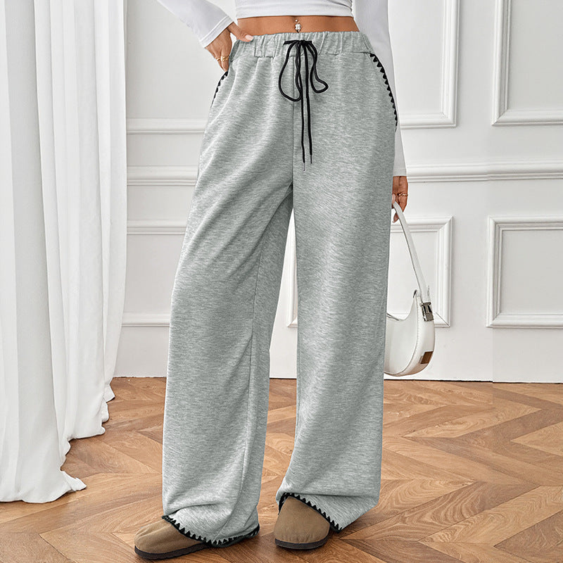 Damen Weite Relax-Fleece-Hose mit hohem Bund, Kordelzug und Zierstich-Details Nord Taschen
