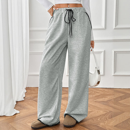 Damen Weite Relax-Fleece-Hose mit hohem Bund, Kordelzug und Zierstich-Details Nord Taschen