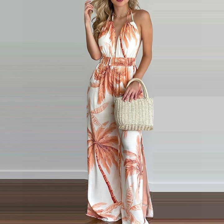 Damen eleganter Jumpsuit mit Spaghettiträgern und hohen Seitenschlitzen