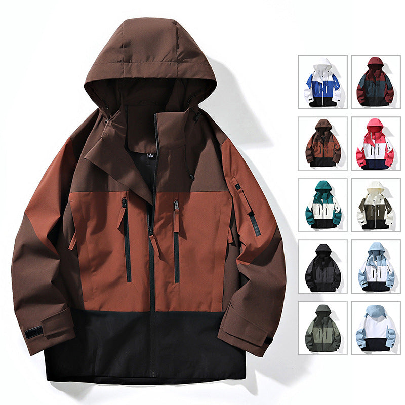 Herren Wasserabweisende Colorblock-Outdoorjacke mit Kapuze, Mehrfach-Reißverschlusstaschen und verstellbaren Bündchen Nord Taschen