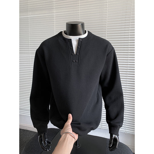 Herren Sweatshirt mit Henley-Knopfleiste, relaxed Fit und gerippten Bündchen Nord Taschen