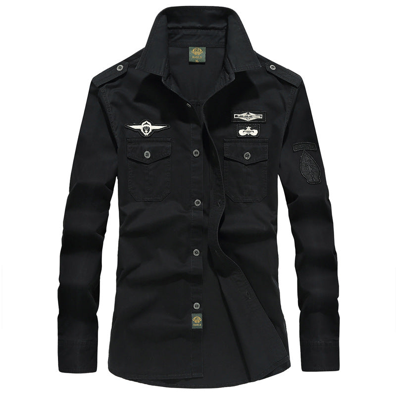 Herren  militärisch inspiriertes Utility-Hemd aus Baumwollmix mit Epauletten, Brusttaschen und Emblem-Patches Nord Taschen