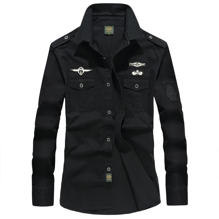 Herren  militärisch inspiriertes Utility-Hemd aus Baumwollmix mit Epauletten, Brusttaschen und Emblem-Patches Nord Taschen