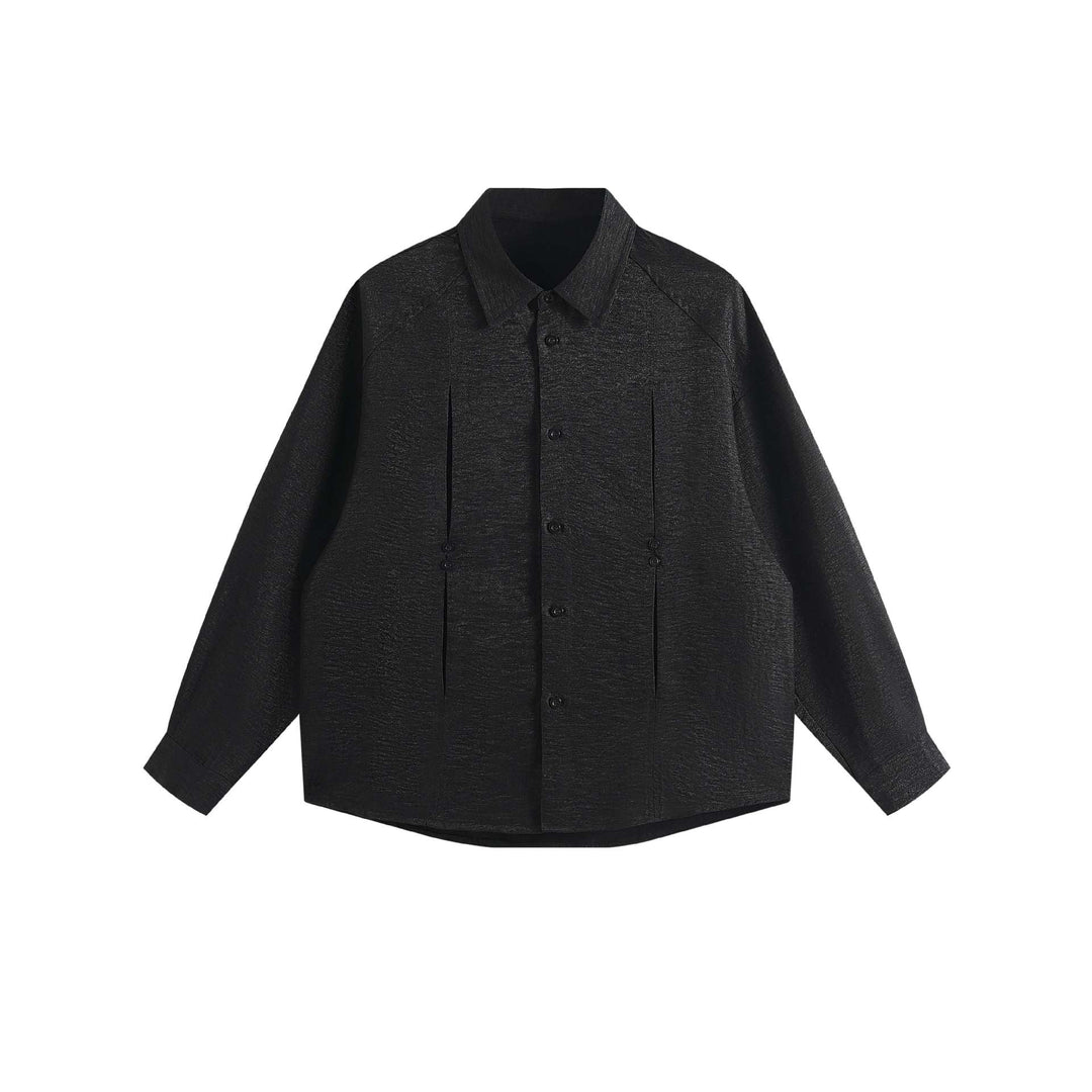 Damen Oversize-Hemdbluse aus strukturierter Baumwollmischung mit Kellerfalten Nord Taschen