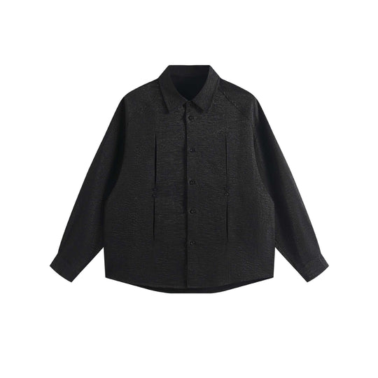 Damen Oversize-Hemdbluse aus strukturierter Baumwollmischung mit Kellerfalten Nord Taschen