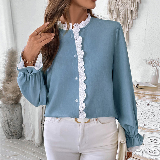 Damen Elegante Bluse mit Spitzenkragen und Rüschendetails Nord Taschen