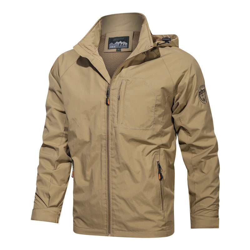 Herren  leichte winddichte Outdoorjacke mit Kapuze und taktischer Brusttasche Nord Taschen