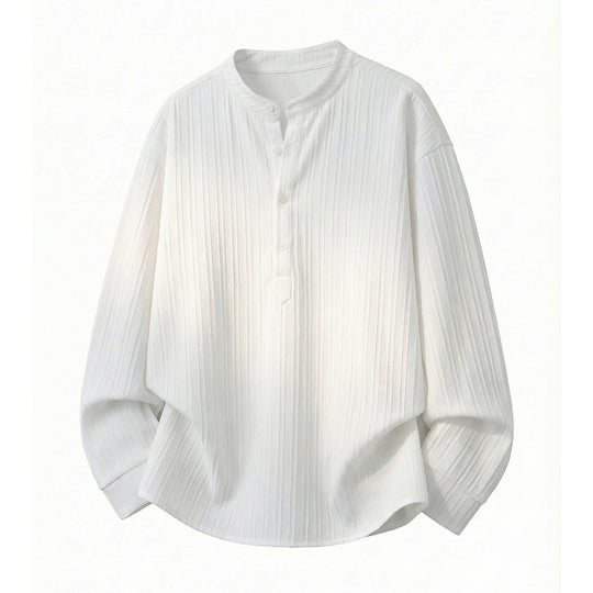 Unisex Leichtes Langarmshirt mit Stehkragen und Rippstruktur-Henley Nord Taschen