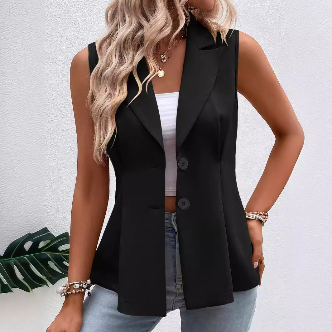 Damen ärmellose Blazerweste mit elegantem Schnitt und modischen Knopfdetails