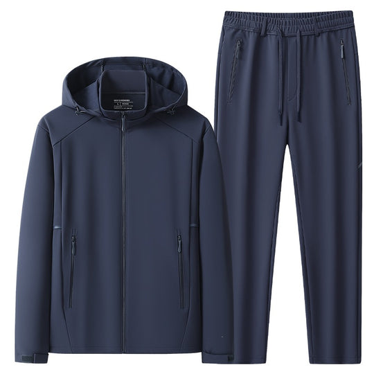 Herren Wetterfester Softshell-Trainingsanzug mit Kapuzen‑Zipjacke, Reißverschluss‑Taschen & konischer Jogginghose Nord Taschen