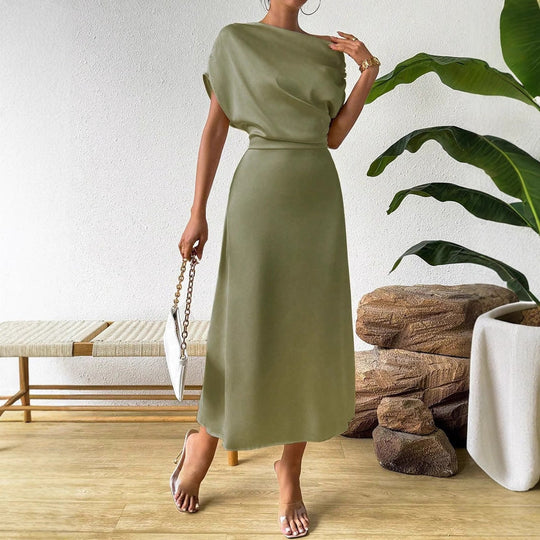 Damen Elegantes Wickelkleid mit asymmetrischem Oberteil und fließendem Schnitt