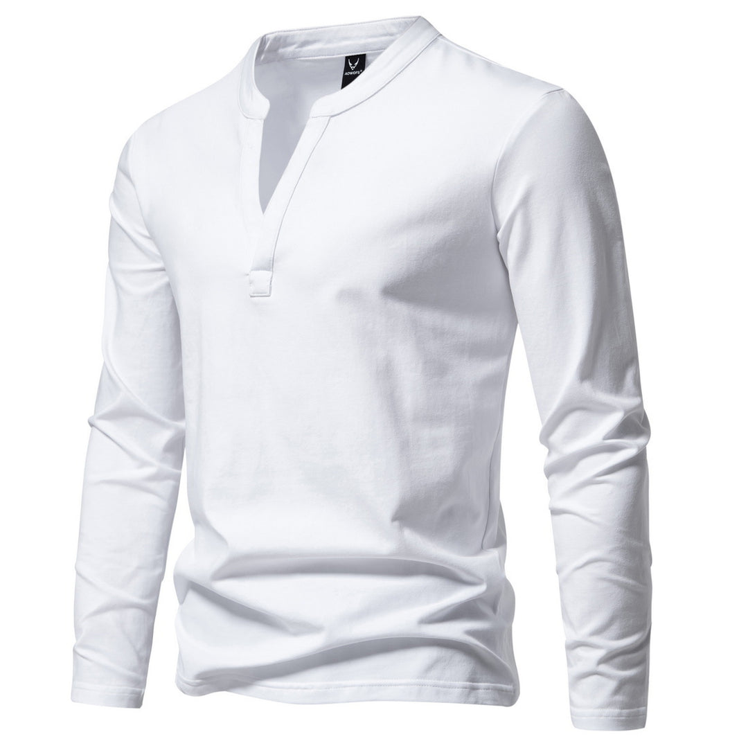 Herren langärmeliges Henleyshirt mit Stehkragen, tiefer V-Öffnung und schmaler Passform Nord Taschen