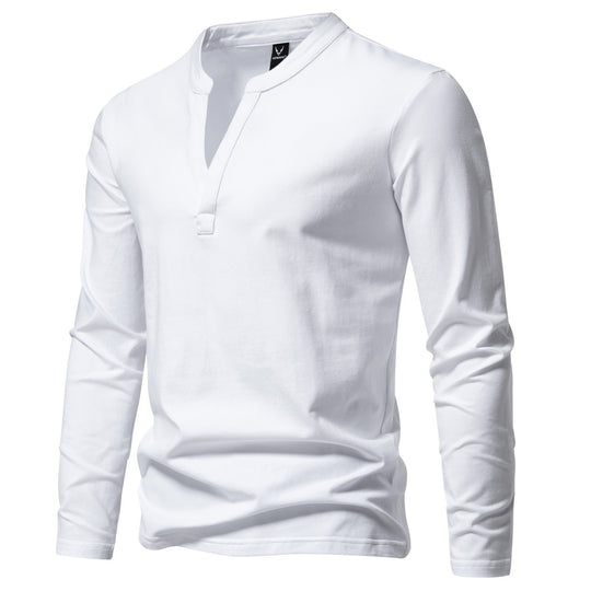 Herren langärmeliges Henleyshirt mit Stehkragen, tiefer V-Öffnung und schmaler Passform Nord Taschen
