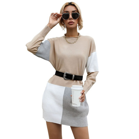 Damen Stilvolles Strickkleid mit Gürtel Nord Taschen