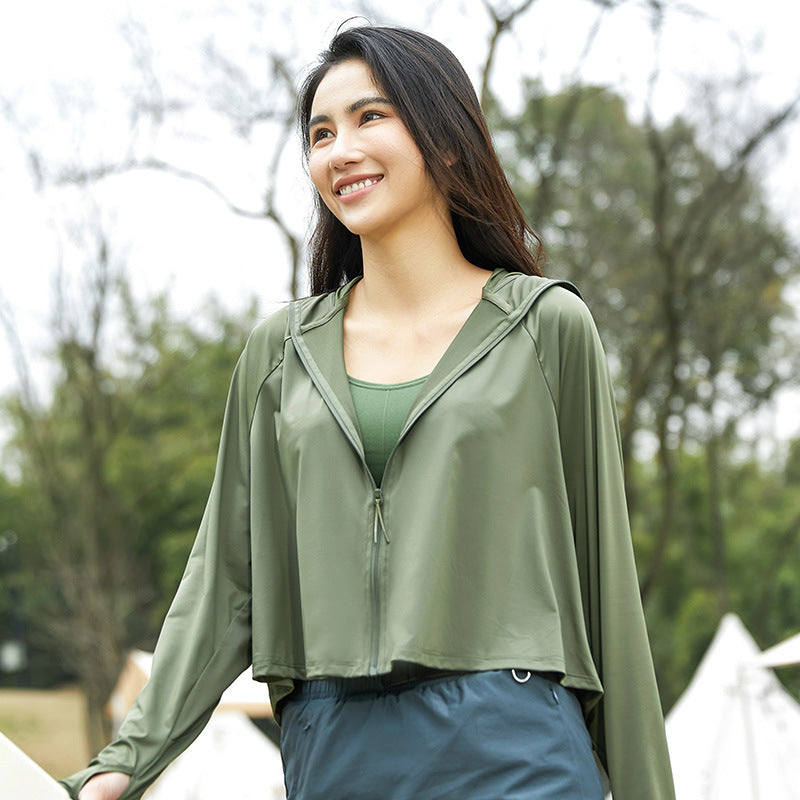 Damen Leichte Kapuzenjacke mit UV-Schutz, atmungsaktivem Stoff und kürzerem Saum Nord Taschen