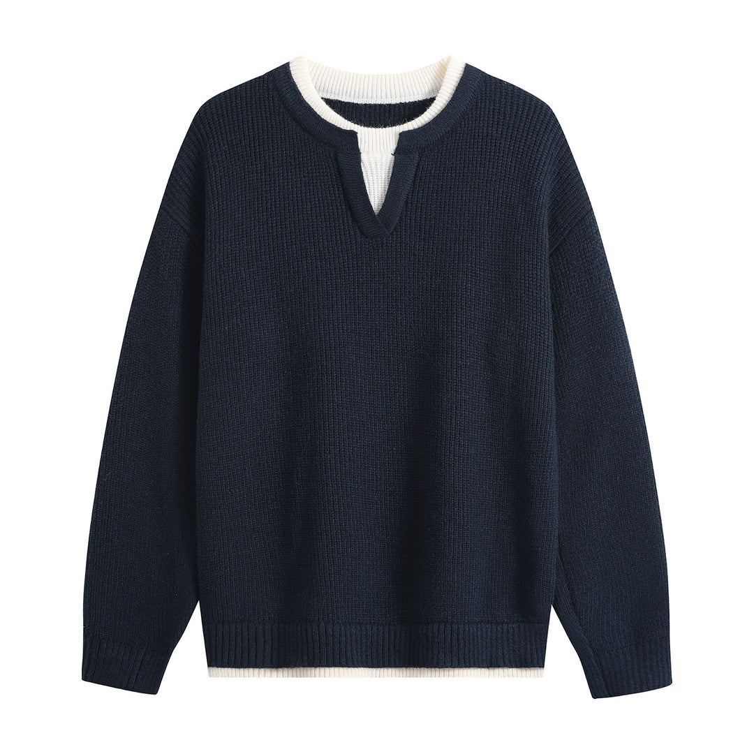 Herren Oversize-Strukturstrick-Pullover mit V‑Einsatz am Rundhals Nord Taschen