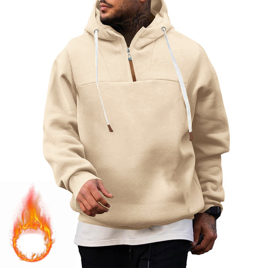 Herren Fleece-Halbzip-Hoodie mit Kapuze, Kordelzug und elastischen Bündchen Nord Taschen