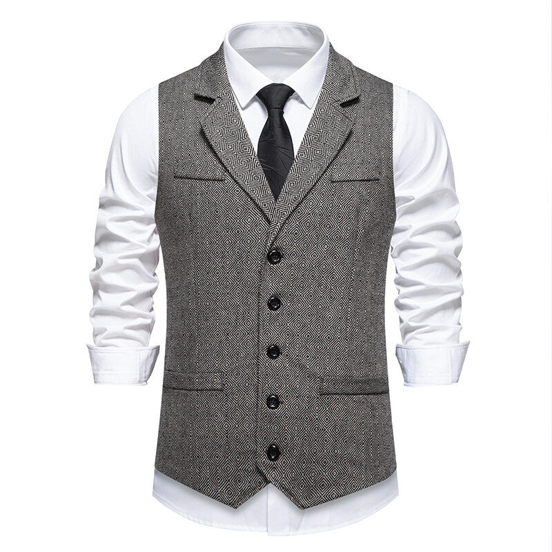 Herren Anzugweste im eleganten Herringbone-Muster mit praktischen Taschen