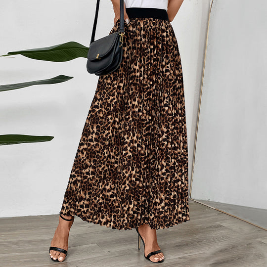 Damen Plissierter Maxirock mit Leopardenprint und elastischem Bund Nord Taschen