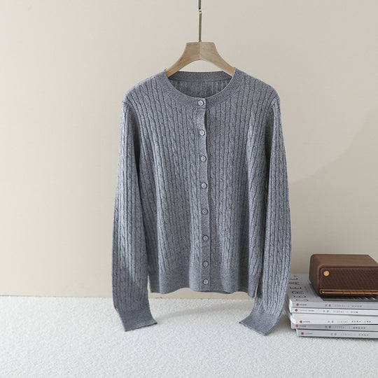 Damen Feiner Zopfmuster-Cardigan mit Rundhals und durchgehender Knopfleiste Nord Taschen