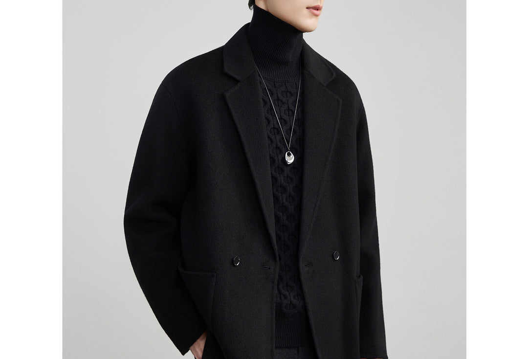 Herren Oversize Doppelknopf-Wollmix-Kurzmantel mit aufgesetzten Taschen Nord Taschen