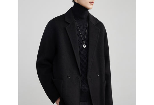 Herren Oversize Doppelknopf-Wollmix-Kurzmantel mit aufgesetzten Taschen Nord Taschen