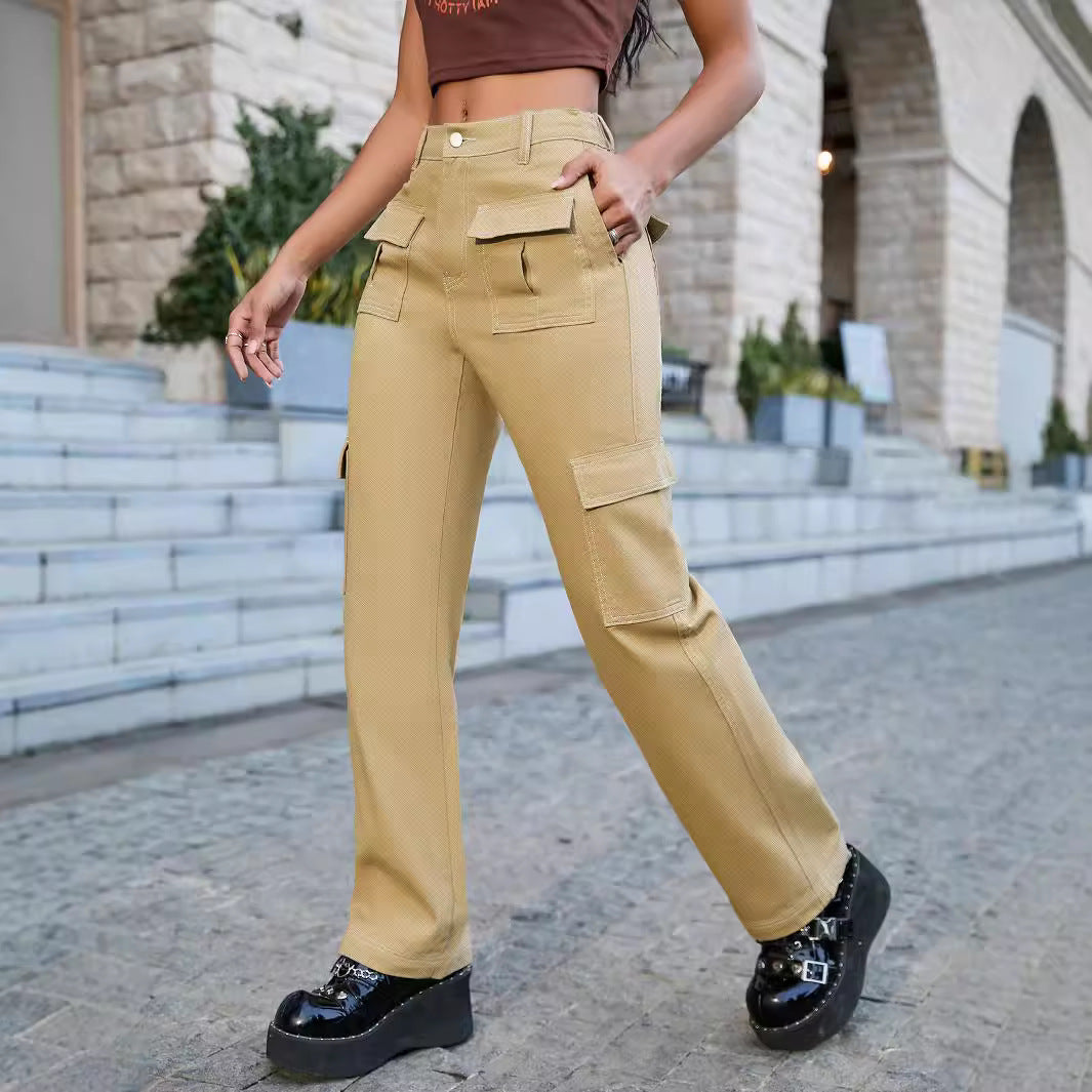 Damen weite Cargo-Hose mit hoher Taille und aufgesetzten Klappentaschen Nord Taschen