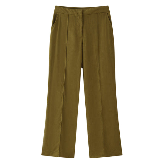 Damen Hochtaillierte weite Stoffhose mit Bügelfalte und seitlichen Eingrifftaschen Nord Taschen