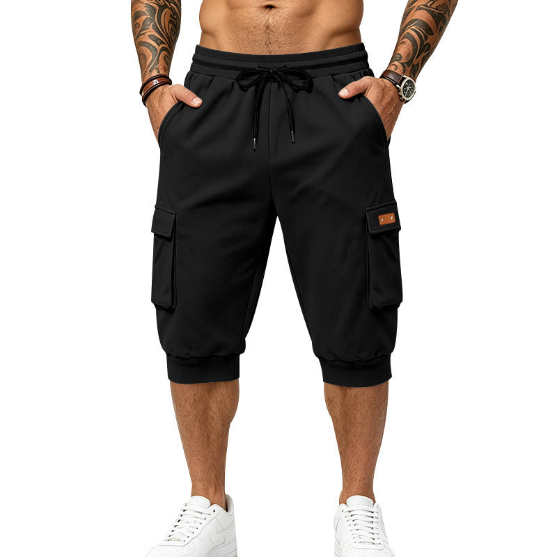 Herren Dreiviertel-Cargo-Jogginghose mit Kordelzug, aufgesetzten Taschen und Rippbündchen Nord Taschen