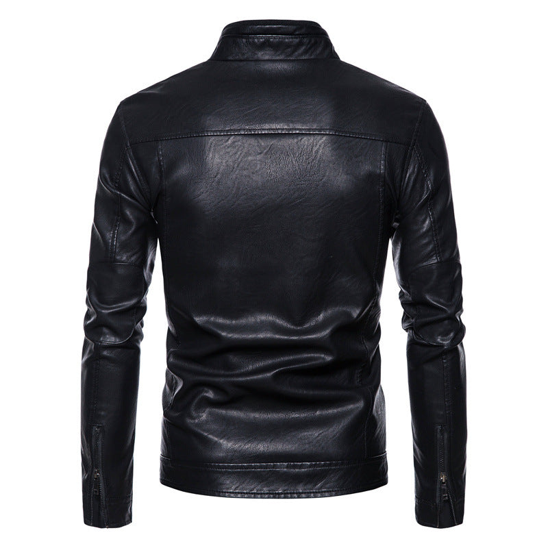 Herren Slim-Fit Kunstleder-Bikerjacke mit Stehkragen, Reißverschlusstaschen und weichem Innenfutter Nord Taschen